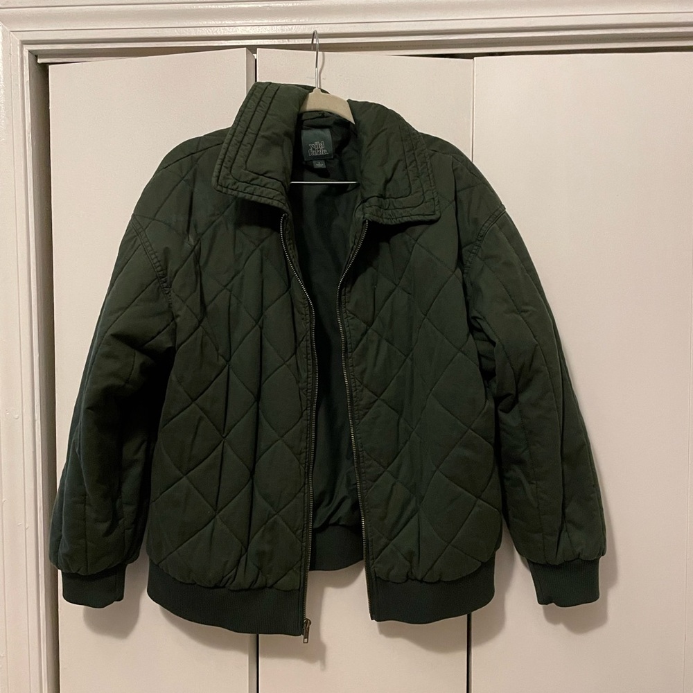 Army Green Quilted Bomber Jacket
